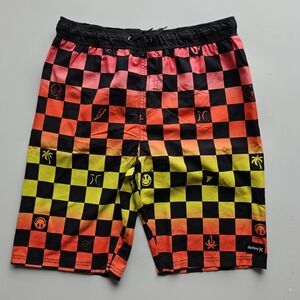 Hurley Colorful And Black Checkered Swim Shorts